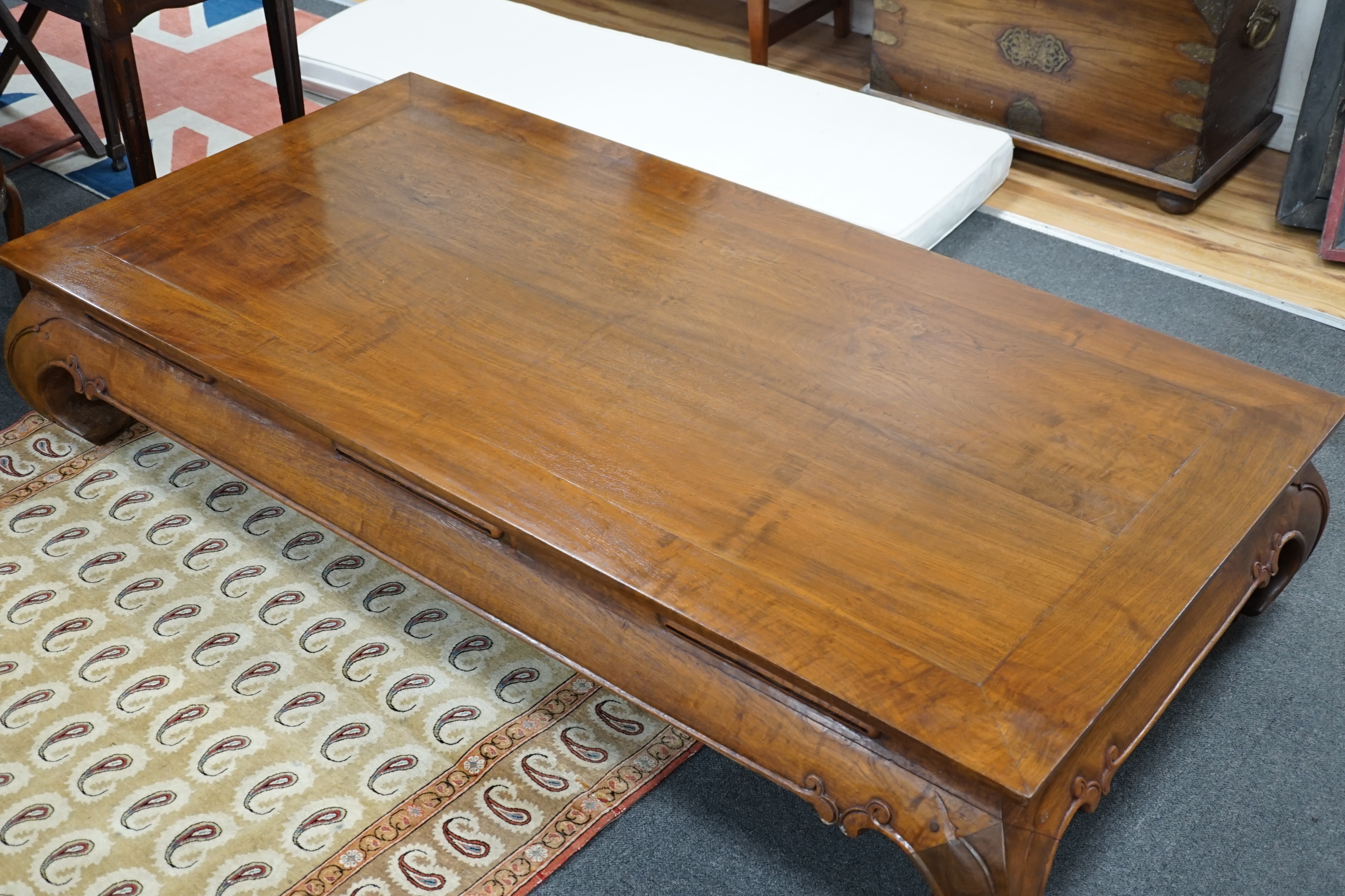 A large Chinese rectangular hardwood coffee table, length 180cm, width 90cm, height 36cm
